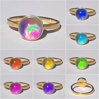 Duchess of the Golden Light - Mood Ring - 8 mm - Gold Plated Sterling Silver 925 - AAA Crystal Quartz