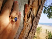 Essence of Enchantment - Mood Ring - 11x9 mm - 24k Gold Plated Sterling Silver 925 - AAA Topaz