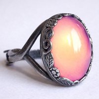 Silver Dream of Night Flowers - Mood Ring - Adjustable - 18x13 mm - Sterling Silver 925 Oxidized