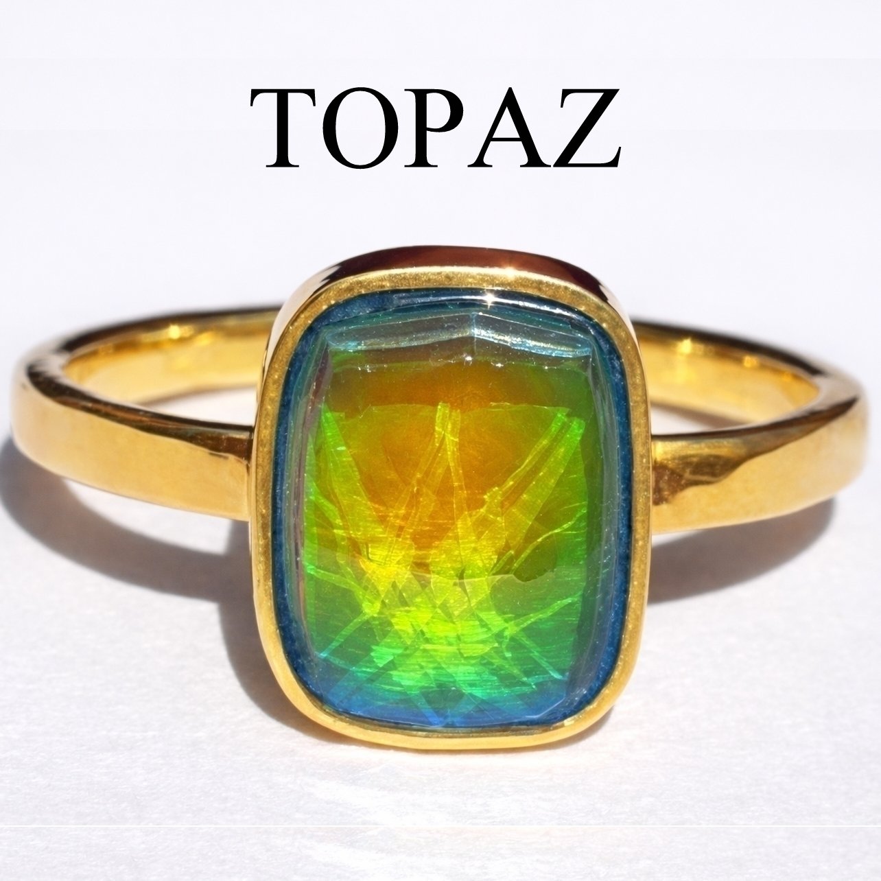 Duchess of the Fire Heart - Mood Ring - 9x7 mm - 24k Gold Plated Sterling Silver 925 - AAA Topaz