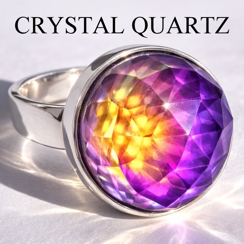 World of Crystal Stars - Mood Ring - 15 mm - Sterling Silver 925 (pure or gold plated) - AAA Crystal Quartz 