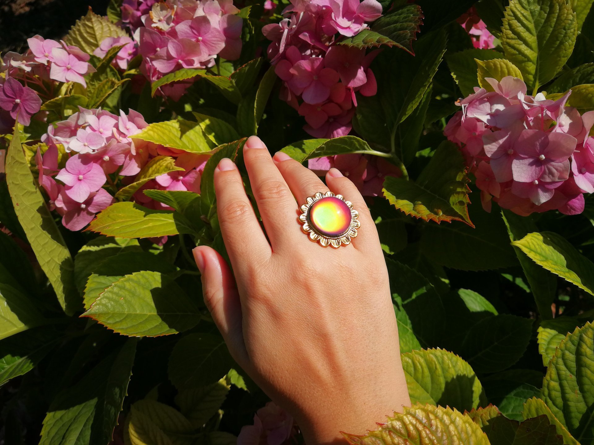 Golden Sunrise of Beauty - Mood Ring - 20 mm - 24K Gold Plated Sterling Silver 925