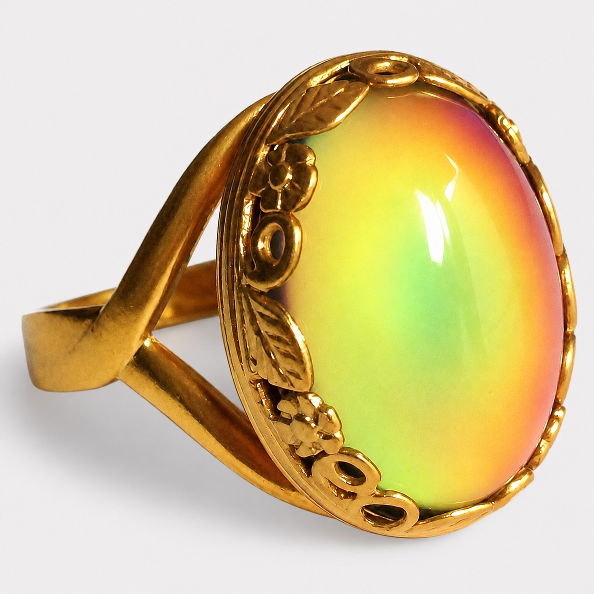Golden Blossoms of Magic - Mood Ring - 18x13 mm - 24K Gold Plated Sterling Silver 925
