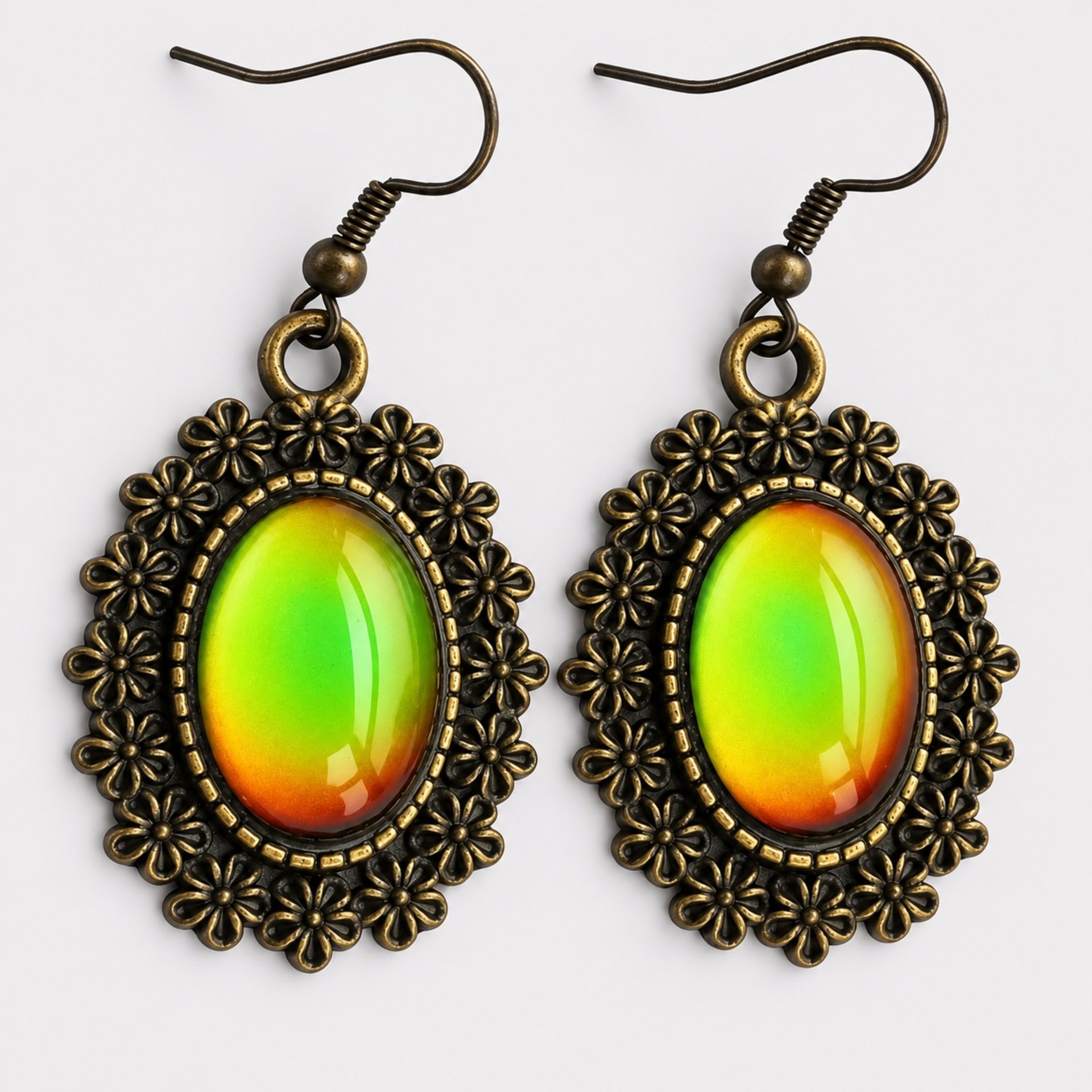 Twin Maidens of Sunshine - Mood Earrings - 18x13 mm - Brass