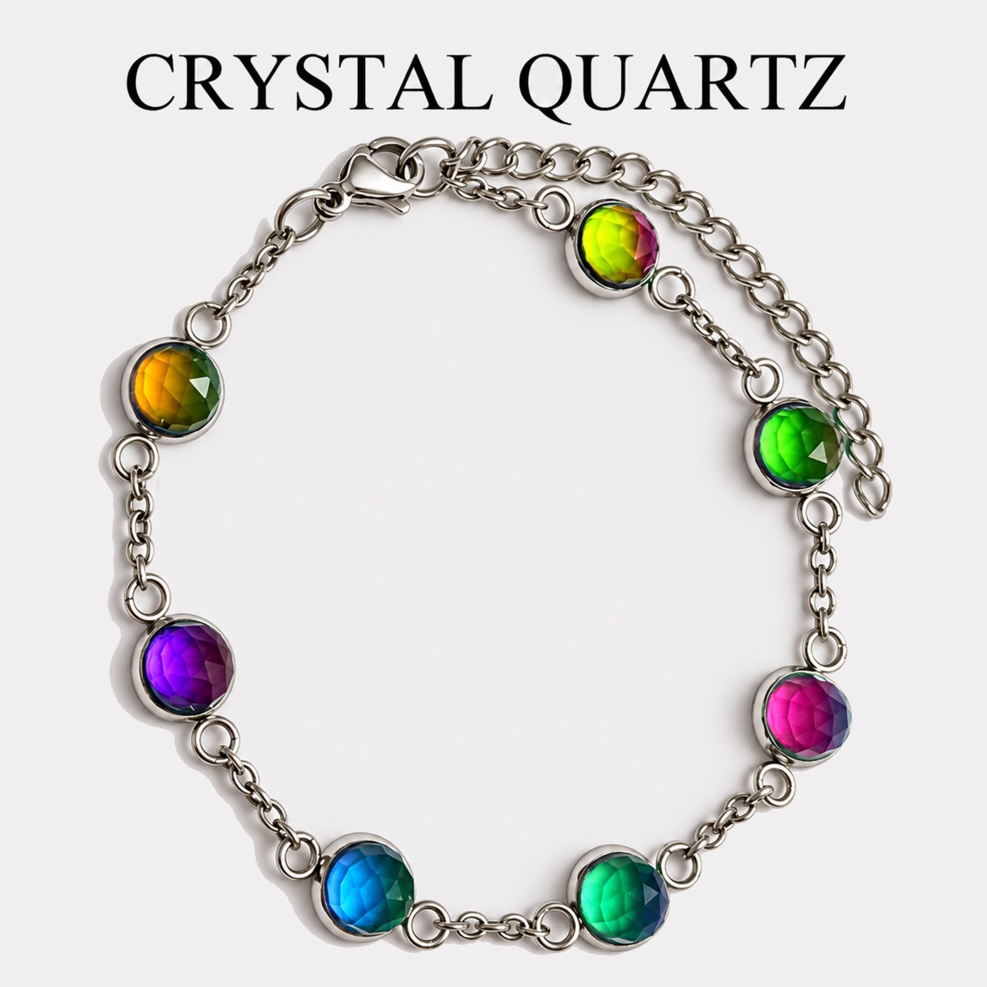Venus of the Seven Skies - Mood Bracelet - 6 mm - Stainless Steel - AAA Crystal Quartz faceted