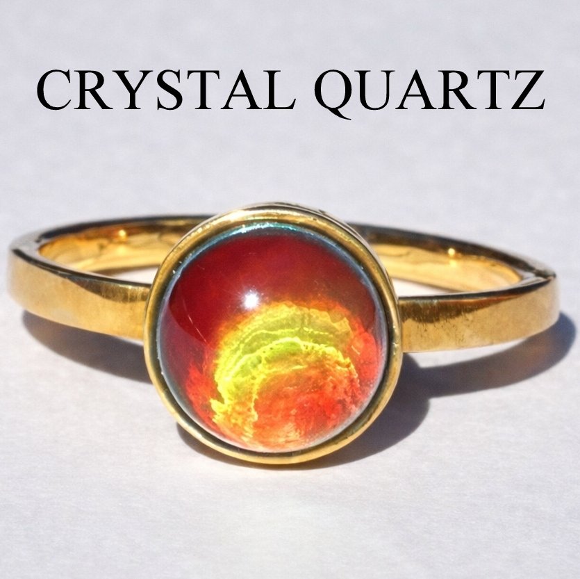 Duchess of the Golden Light - Mood Ring - 8 mm - Gold Plated Sterling Silver 925 - AAA Crystal Quartz
