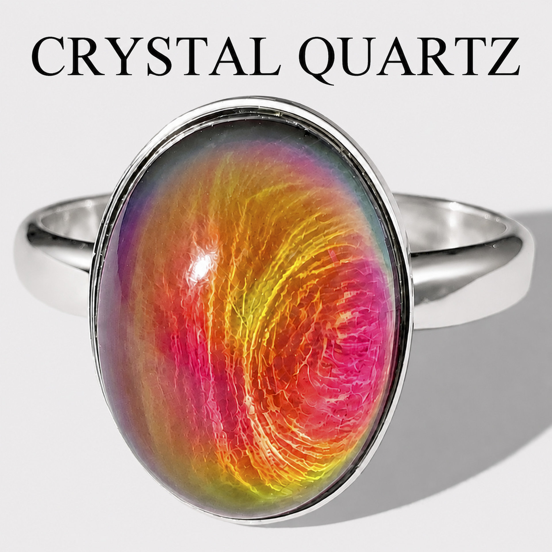 Season of Love - Mood Ring - 14x10 mm - Sterling Silver 925  - AAA Crystal Quartz