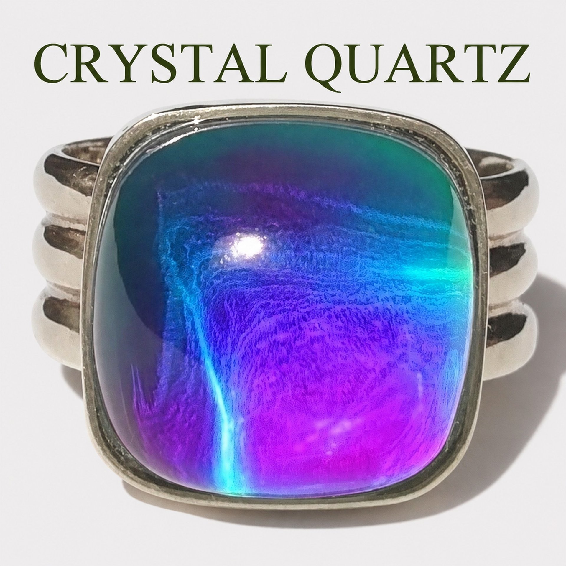 Northern Lights - Mood Ring - 15 mm - Sterling Silver 925 - AAA Crystal Quartz