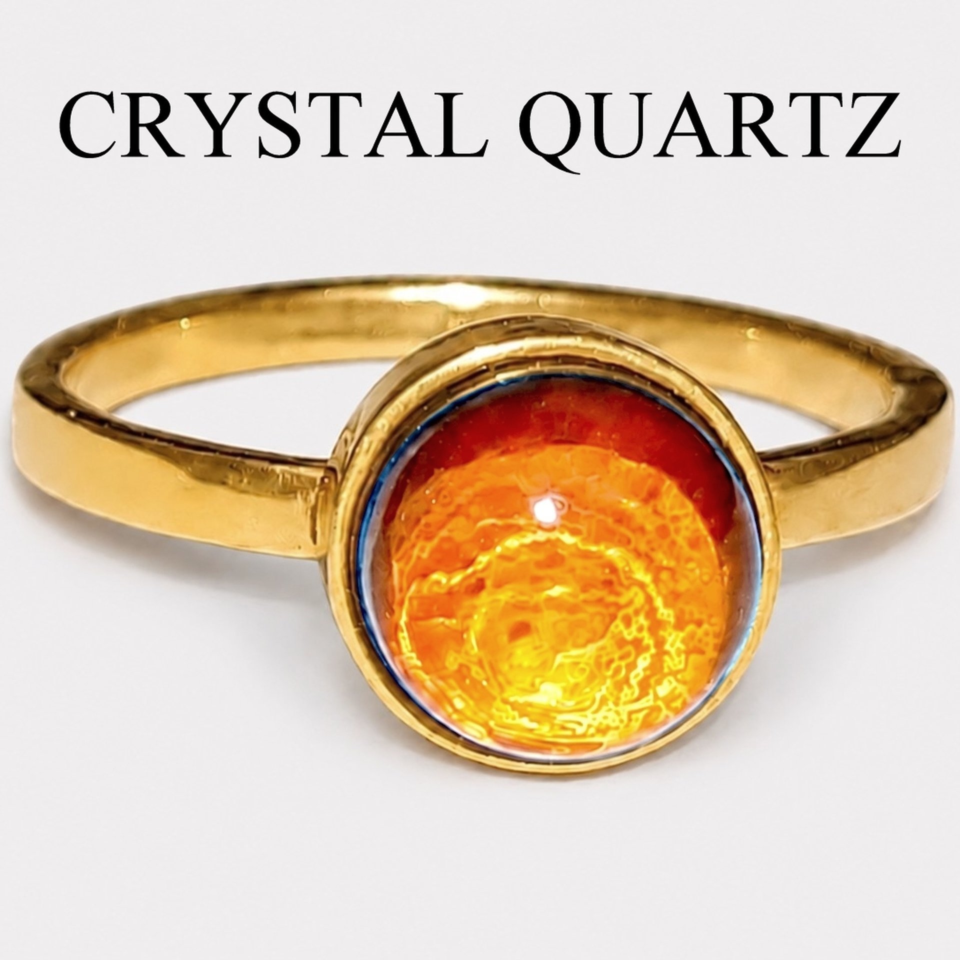 Duchess of the Golden Light - Mood Ring - 8 mm - Gold Plated Sterling Silver 925 - AAA Crystal Quartz