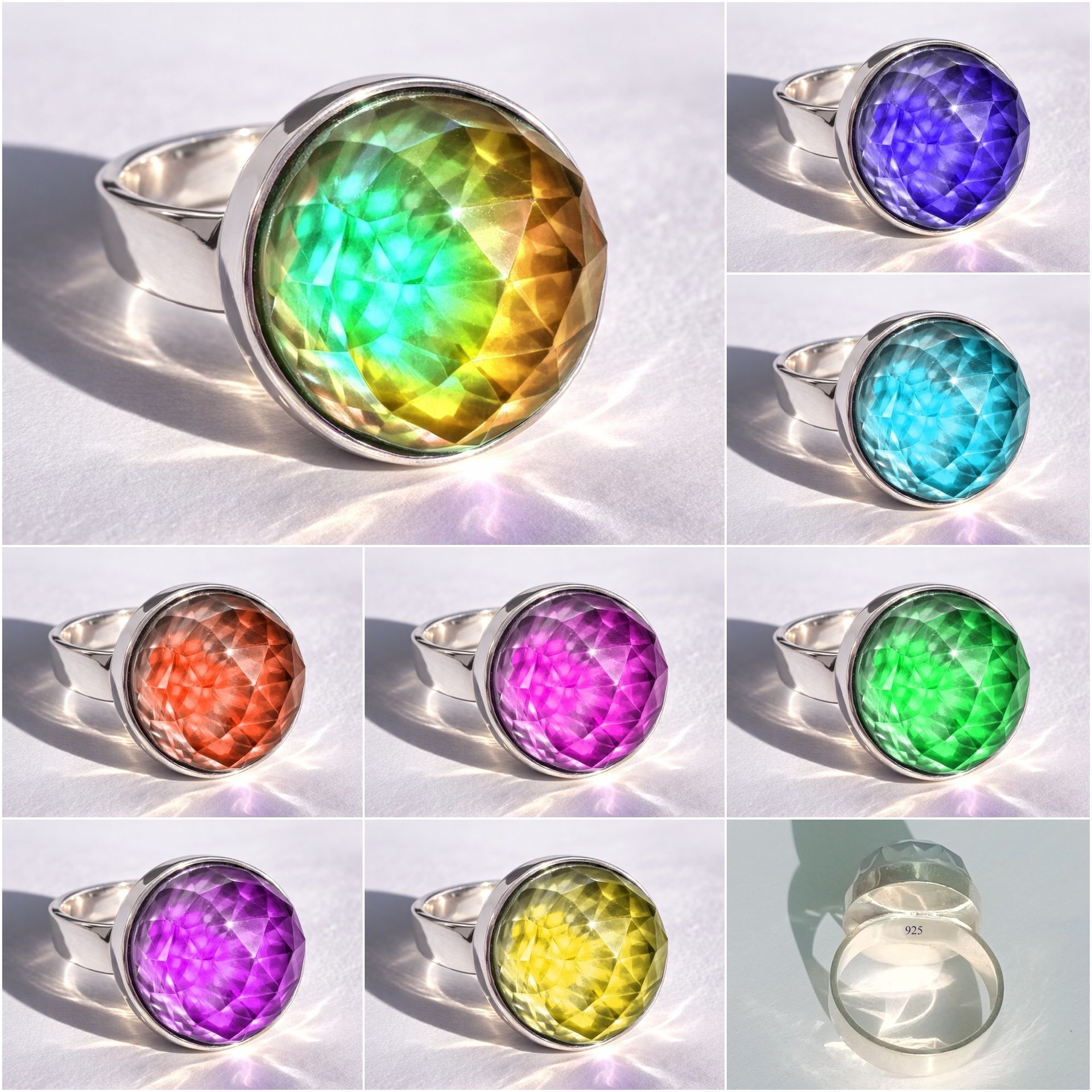World of Crystal Stars - Mood Ring - 15 mm - Sterling Silver 925 (pure or gold plated) - AAA Crystal Quartz 