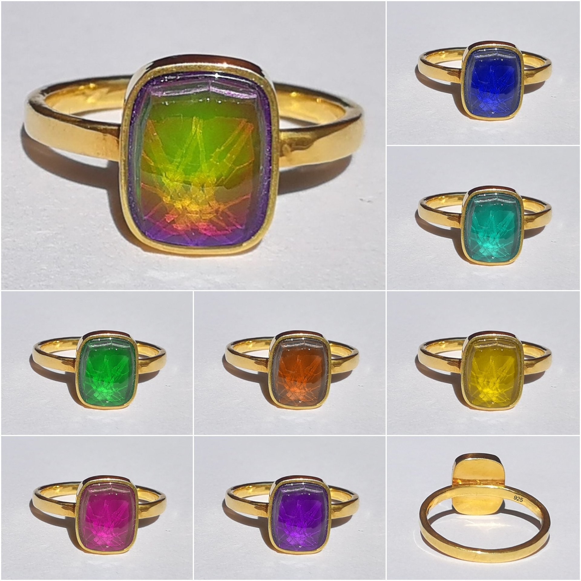 Duchess of the Fire Heart - Mood Ring - 9x7 mm - 24k Gold Plated Sterling Silver 925 - AAA Topaz