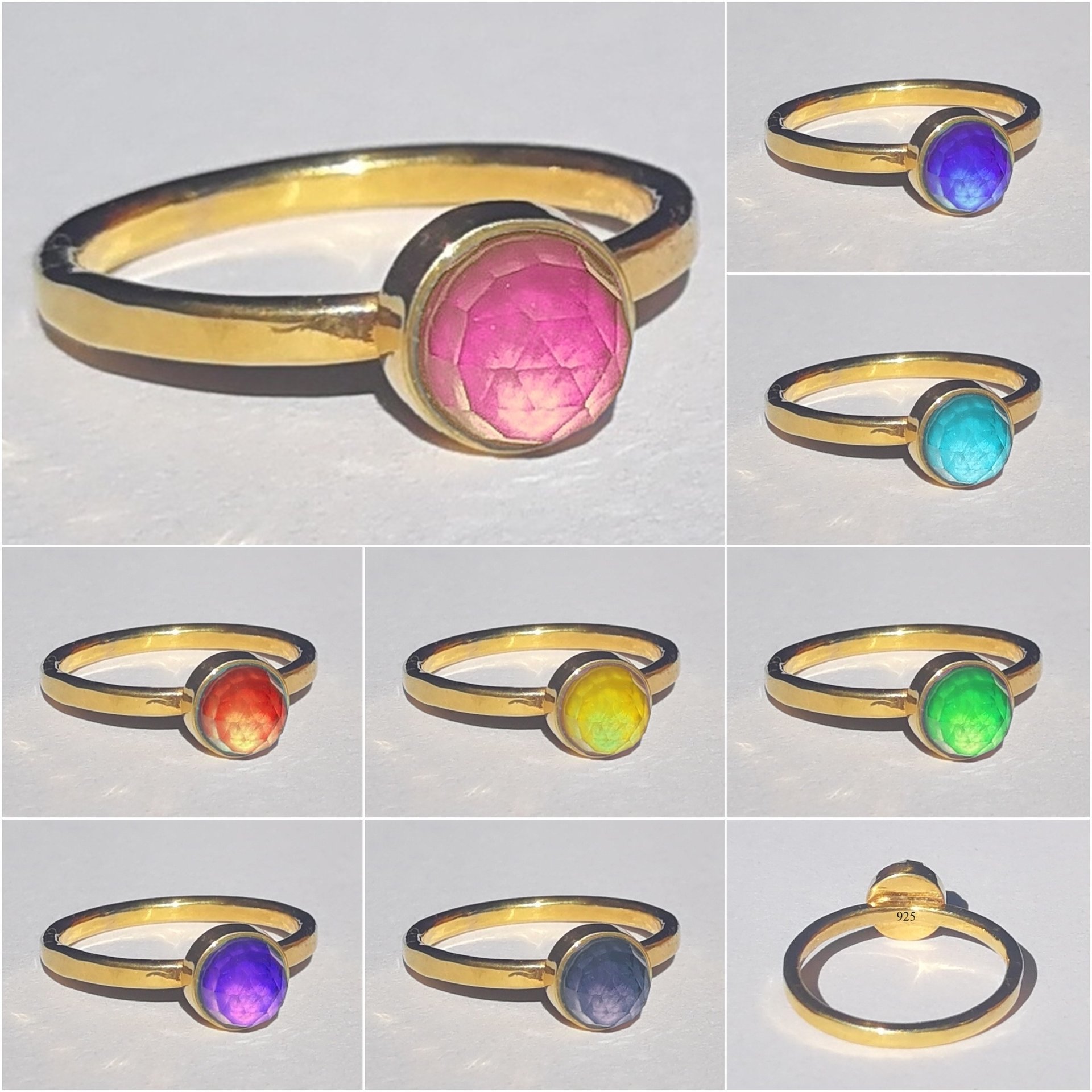 Blush of Attraction - Mood Ring - 6 mm - Gold Plated Sterling Silver 925 - AAA Crystal Quartz