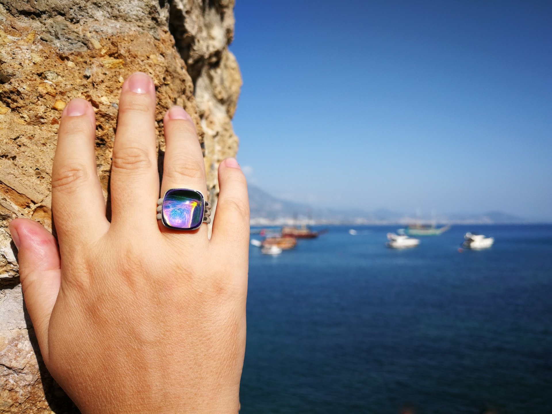 Northern Lights - Mood Ring - 15 mm - Sterling Silver 925 - AAA Crystal Quartz