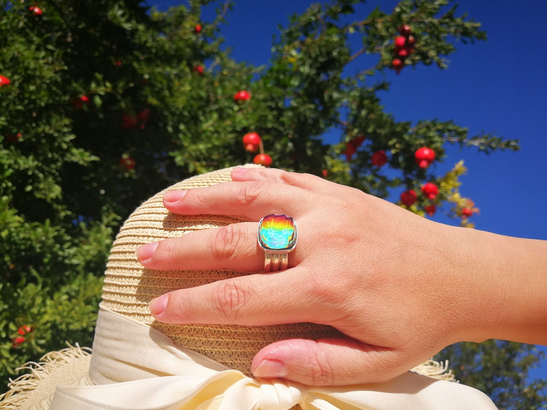 World of Mystery - Mood Ring - 15 mm - Sterling Silver 925 (pure or gold plated) - AAA Crystal Quartz