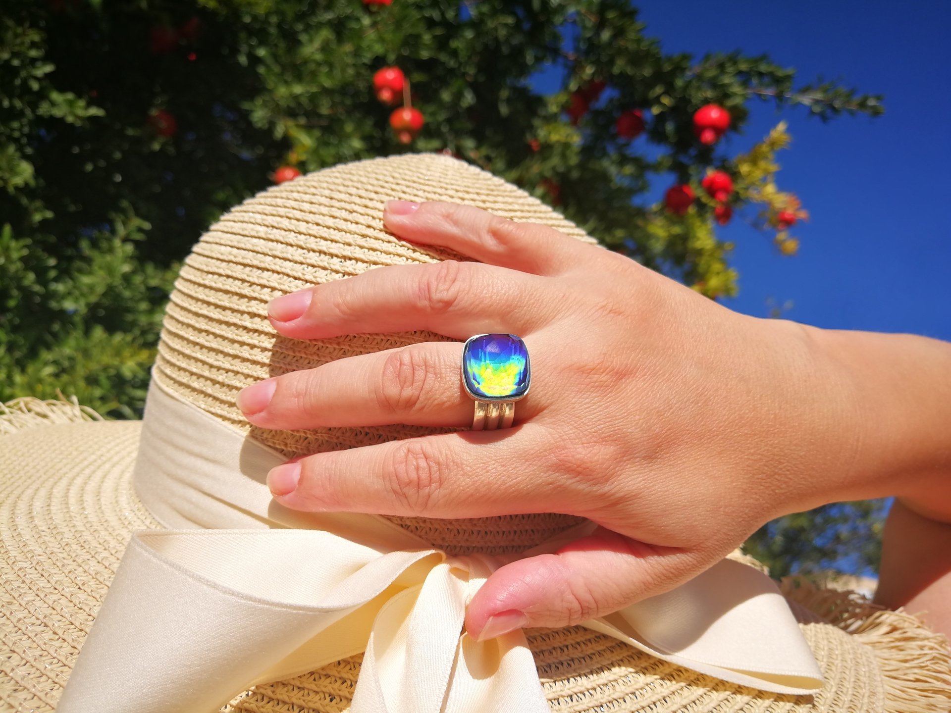 World of Mystery - Mood Ring - 15 mm - Sterling Silver 925 (pure or gold plated) - AAA Crystal Quartz