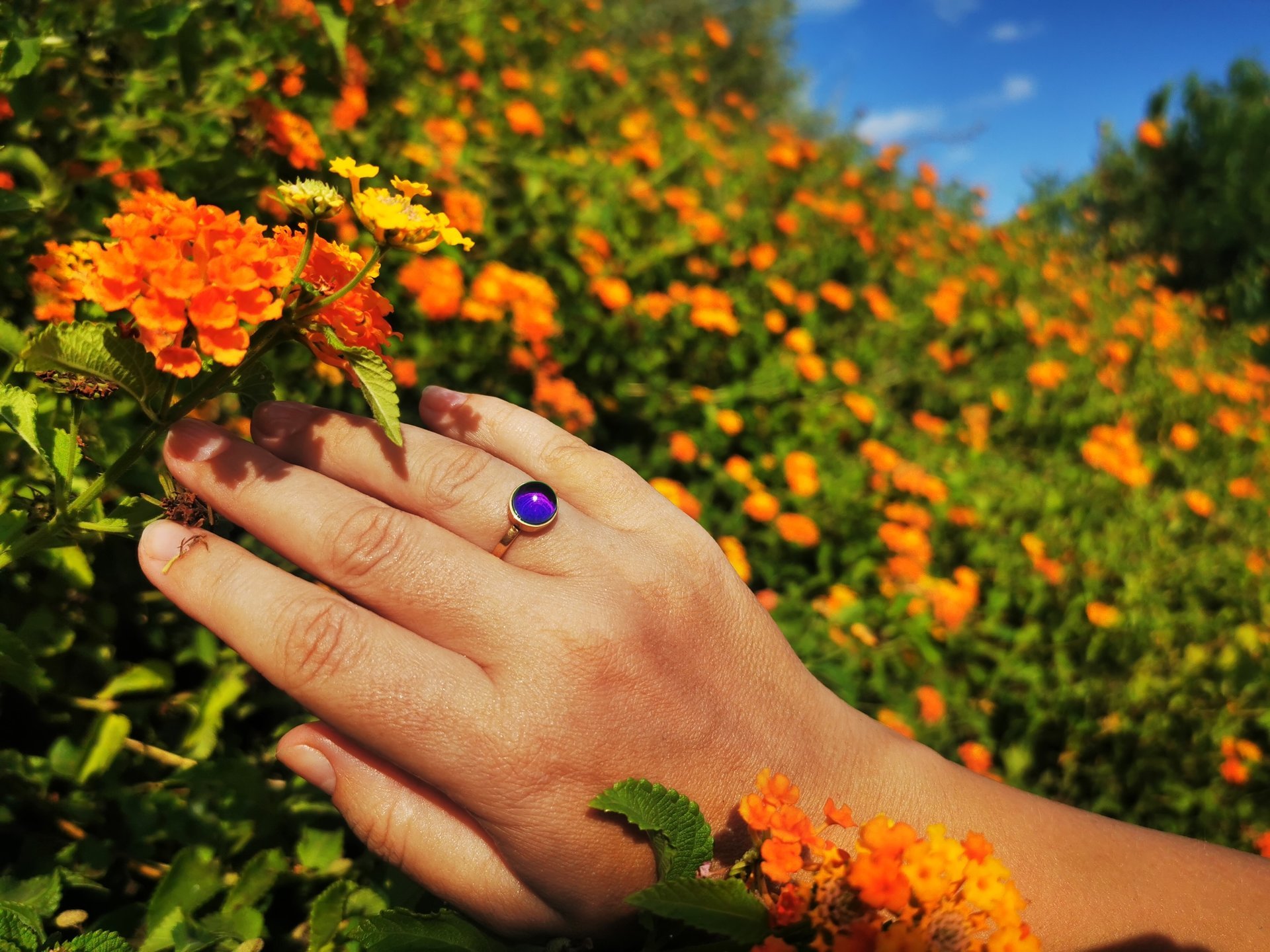 Duchess of the Golden Light - Mood Ring - 8 mm - Gold Plated Sterling Silver 925 - AAA Crystal Quartz