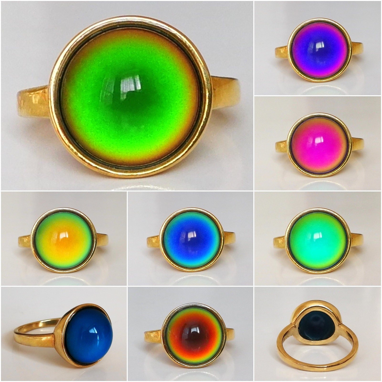 Golden Star of Romance - Mood Ring - 12 mm - 24K Gold Plated Sterling Silver 925