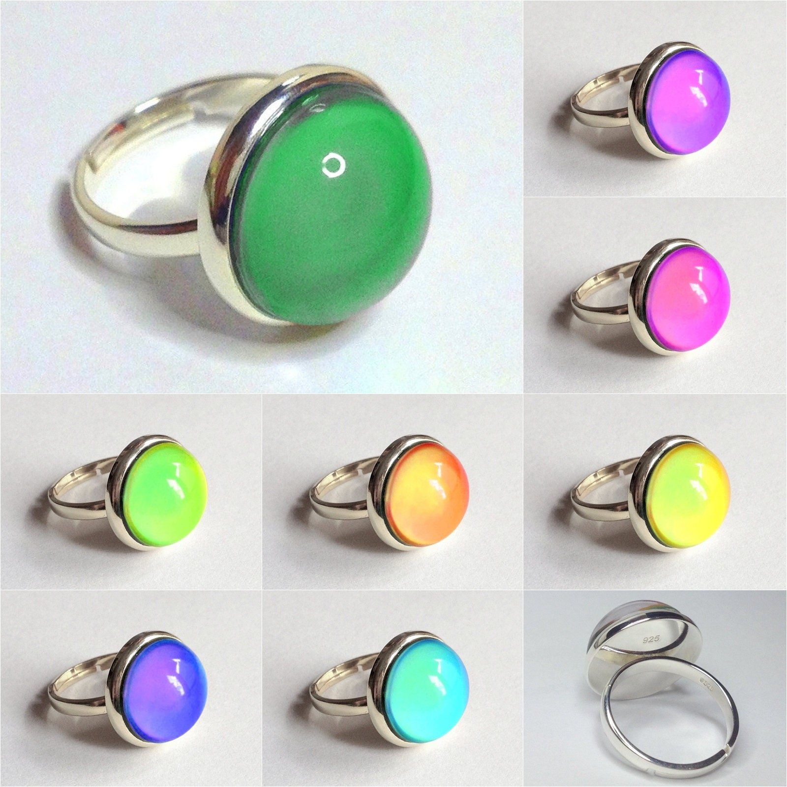 Rising Sun - Mood Ring - Adjustable - 16 mm - Sterling Silver 925