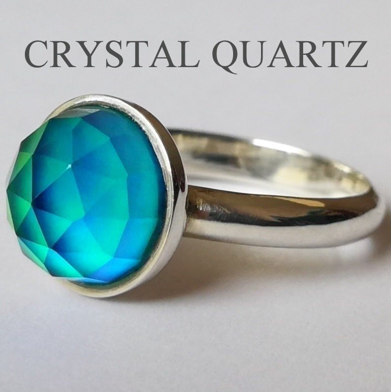 Chalice of Life - Mood Ring - 10 mm - Sterling Silver 925 (pure or gold plated) - AAA Crystal Quartz faceted