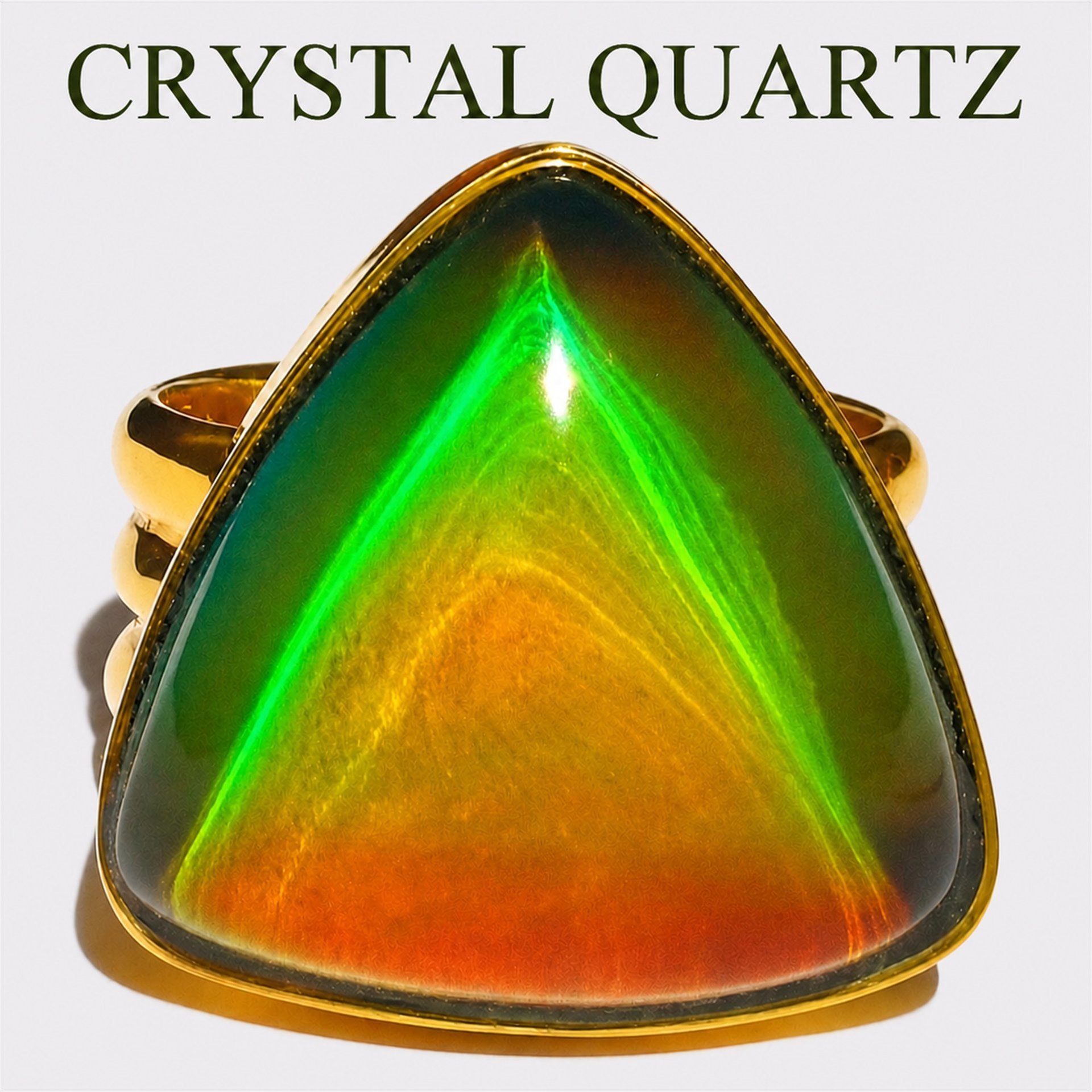 Sovereign of Lightning - Mood Ring - 20 mm - Gold Plated Sterling Silver 925 - AAA Crystal Quartz 