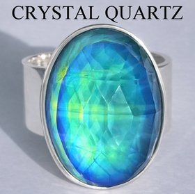 White Fire - Mood Ring - 20x15 mm - Sterling Silver 925 (pure or gold plated) - AAA Crystal Quartz