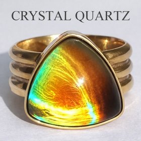 Lord of Lightning - Mood Ring - 15 mm - Gold Plated Sterling Silver 925 - AAA Crystal Quartz