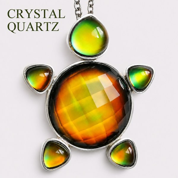 Divine Turtle - Mood Pendant - Sterling Silver 925 - AAA Crystal Quartz