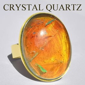 Holiday Ocean - Mood Ring - Crystal Quartz - 24x18 mm - Gold Plated Sterling Silver 925